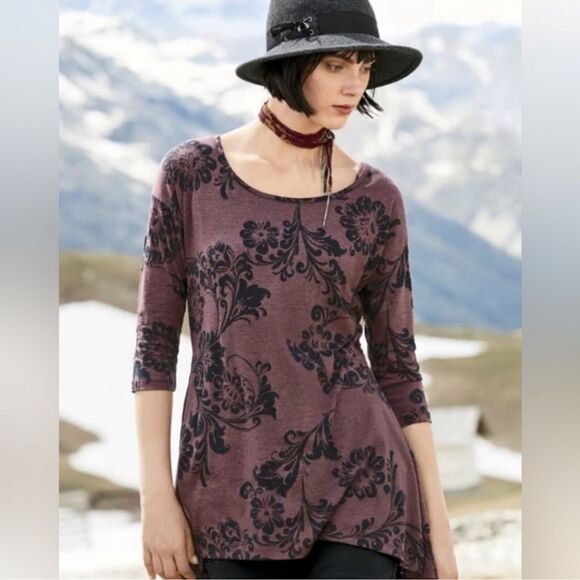 Peruvian Connection Floral Tunic Top Burnout Size Medium 3/4 Sleeve - Picture 1 of 7